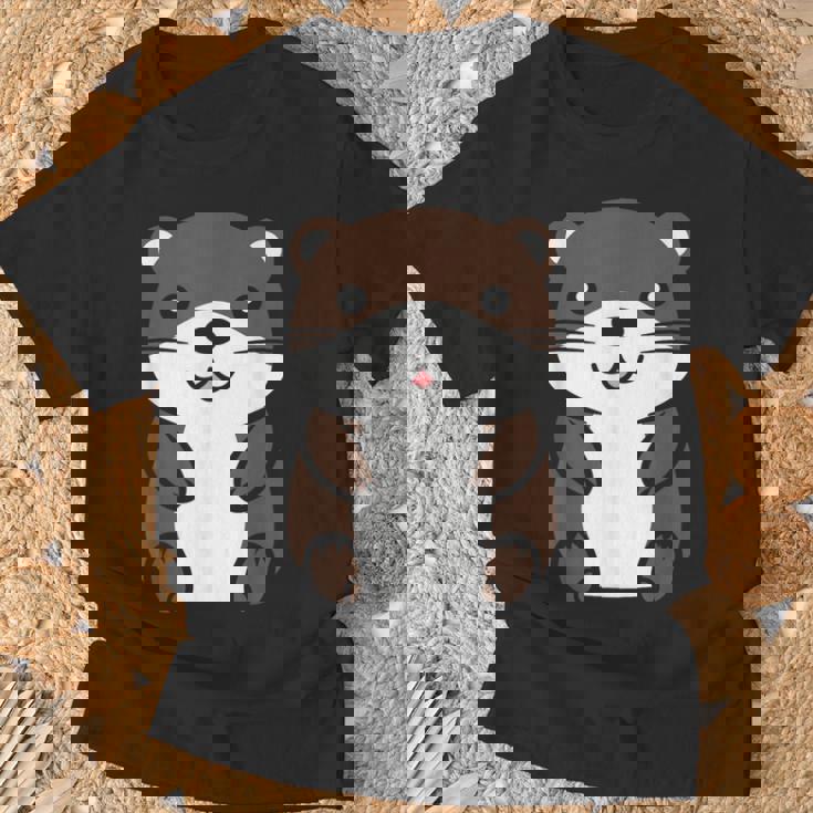 カワウソの赤ちゃん 動物 かわいい シンプルな小さなカワウソ Tシャツ 高齢者への贈り物