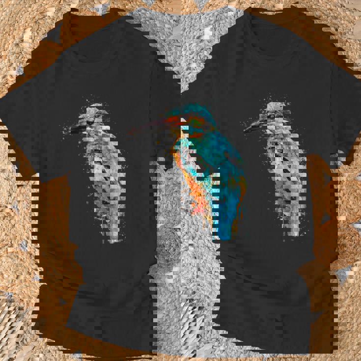 カワセミ 鳥 野生動物 動物 水彩 芸術的 ペインティング Tシャツ 高齢者への贈り物