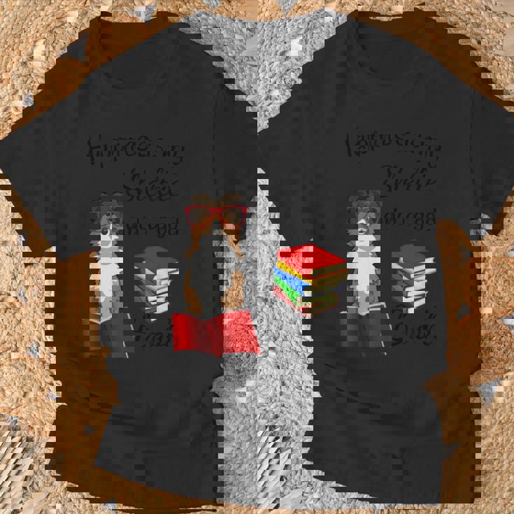 キュート・ハピネス・イズ・シェルティー・アンド・ブックス・シェルティー・マム Tシャツ 高齢者への贈り物