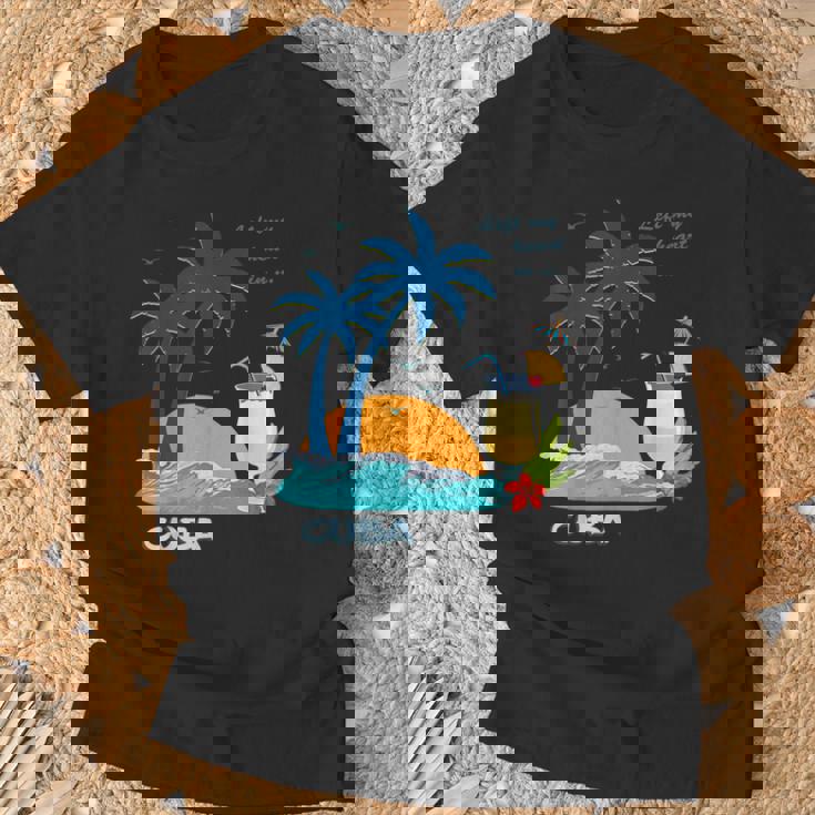 キューバ 熱帯の風景 ハバナ ギフト お土産 カリブ海 ヤシの木 冒険 Tシャツ 高齢者への贈り物