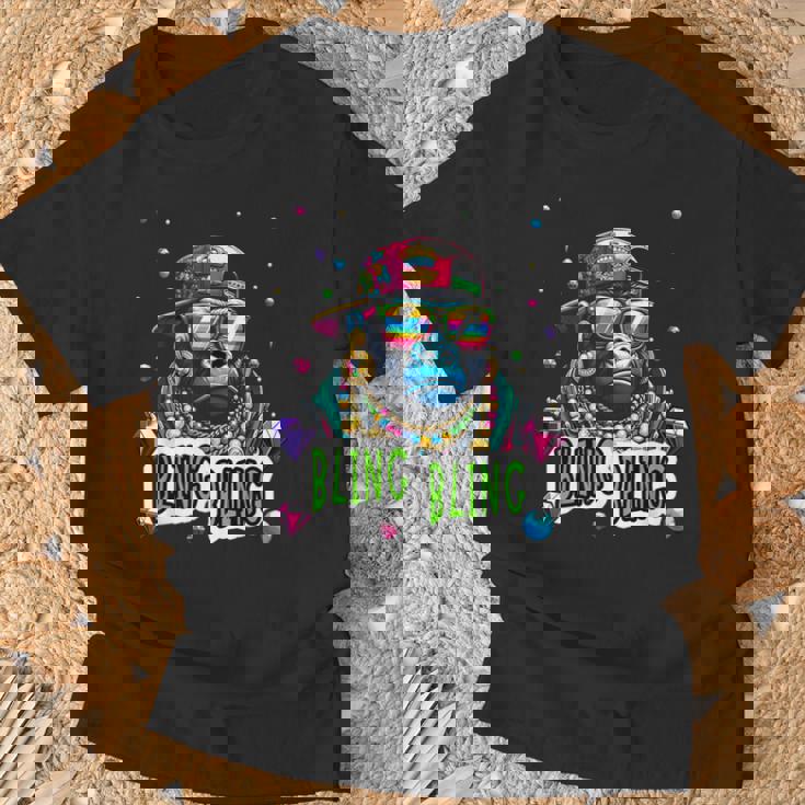 キラキラ光るクールなゴリラとジュエルヒップホップアートギャングスター Tシャツ 高齢者への贈り物