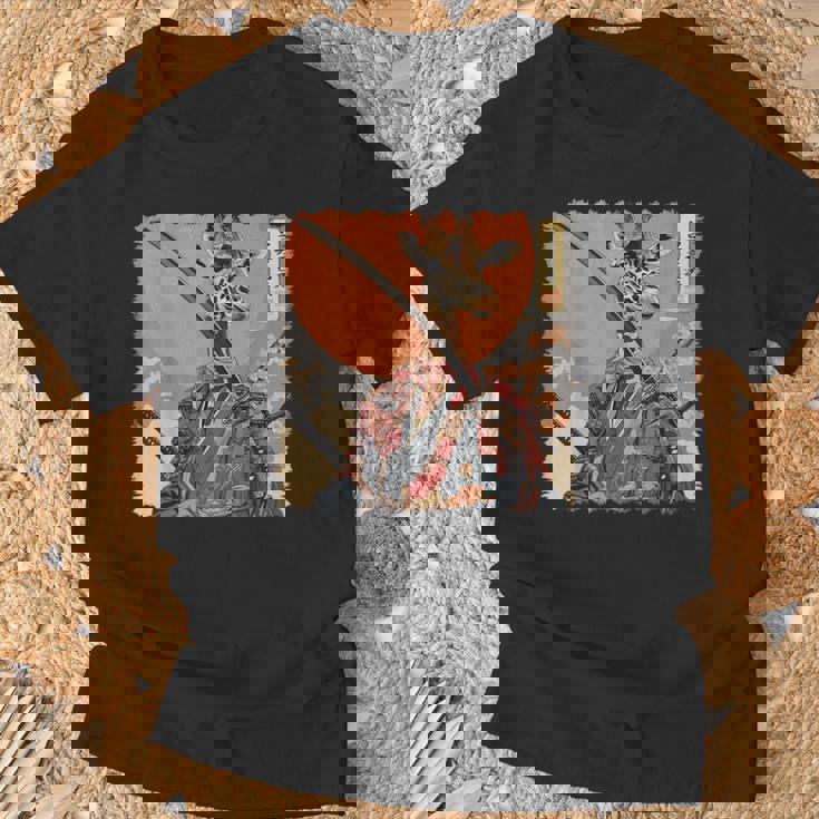 キリン 動物 日本美術 侍 浮世絵 Tシャツ 高齢者への贈り物