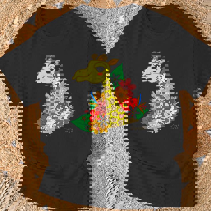 キリン 花 Giraffes Flower Tシャツ 高齢者への贈り物