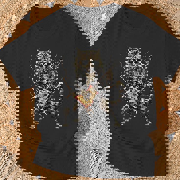 ギターを弾くロックキャット 面白いギター猫 Tシャツ 高齢者への贈り物