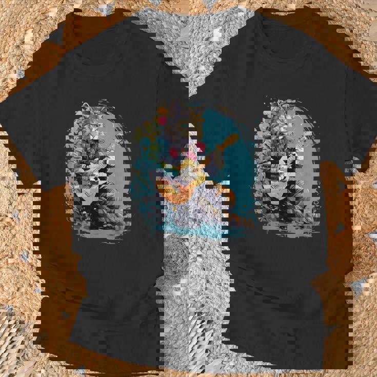 クラシックギターを弾く猫 猫 ギター 音楽 Tシャツ 高齢者への贈り物