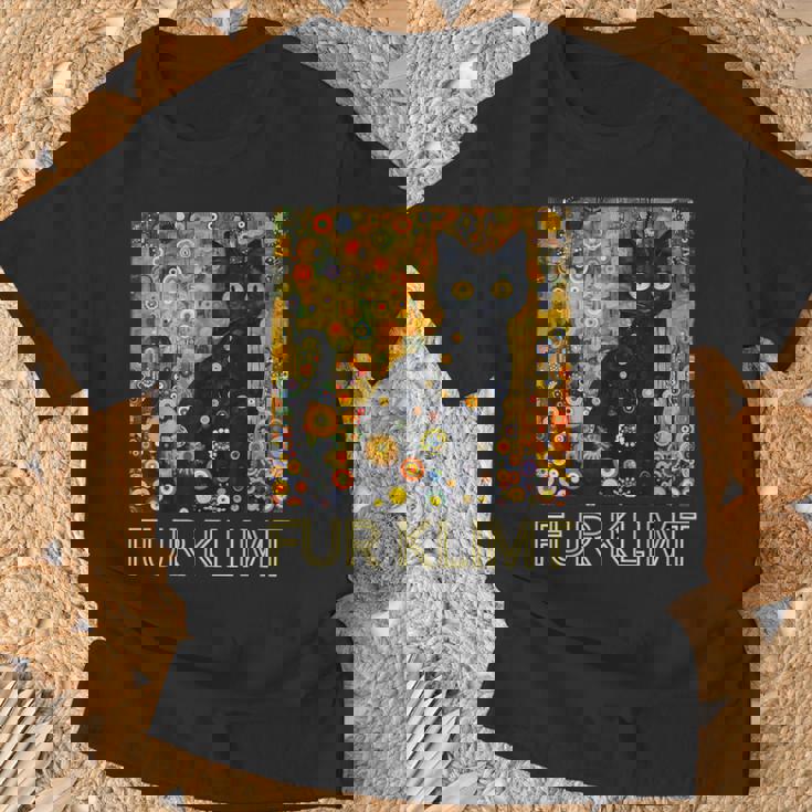 クリムト絵画の黒猫、猫好き、アーティスト美術学生 Tシャツ 高齢者への贈り物