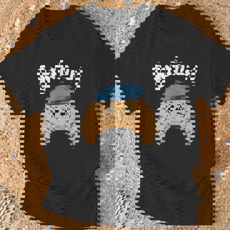 クロワッサン ボンジュール フレンチ 挨拶 フランス ベーキング 朝食 Tシャツ 高齢者への贈り物