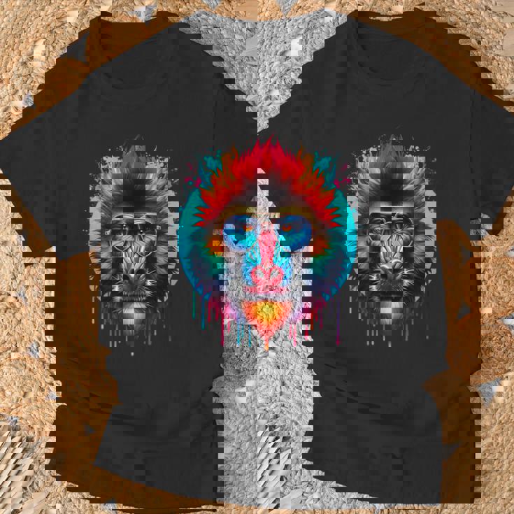 クールなタイダイサングラスマンドリルイラストアート Tシャツ 高齢者への贈り物