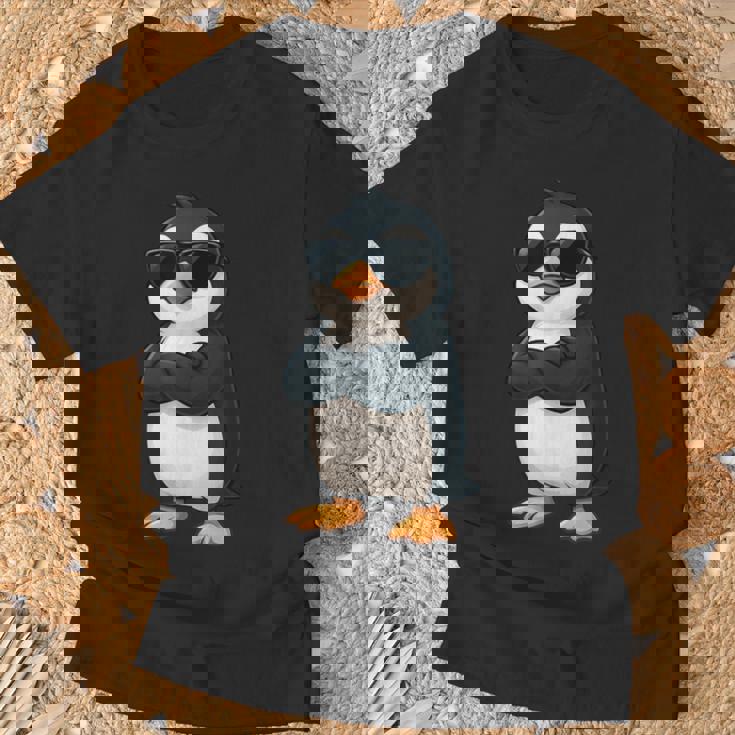 クールなペンギン漫画面白い動物サングラス付き Tシャツ 高齢者への贈り物