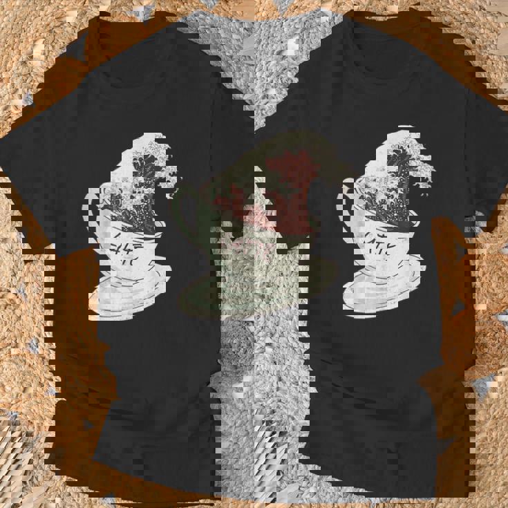 グレートウェーブ カフェラテ コーヒー カフェイン 神奈川 北斎 Tシャツ 高齢者への贈り物