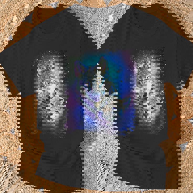 コズミックスペース オオカミ 家族 オオカミ 顔 Tシャツ 高齢者への贈り物