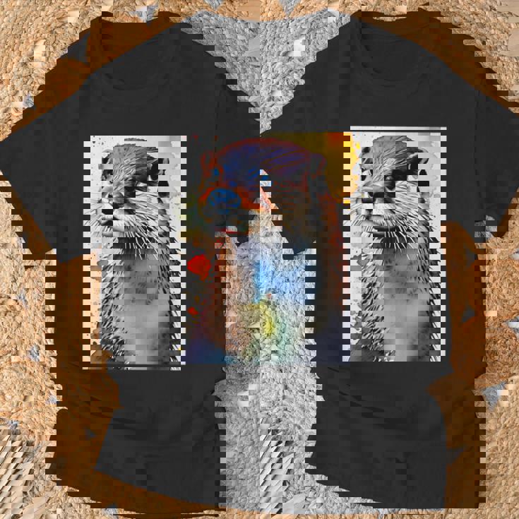 コツメカワウソ【どうぶつフレンズ】水彩画 動物 かわいい おしゃれ イラスト Tシャツ 高齢者への贈り物