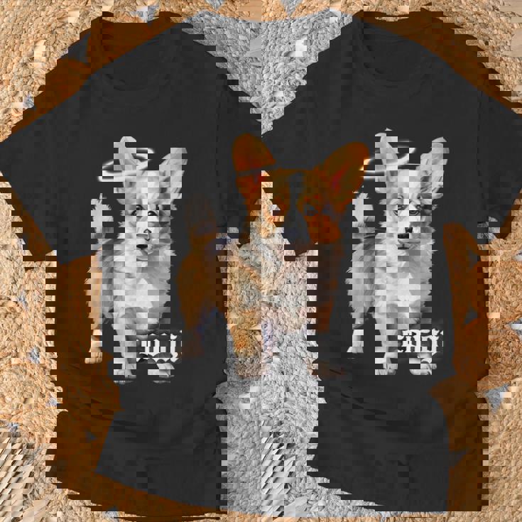 コーギー 天使 子犬 水彩 Tシャツ 高齢者への贈り物