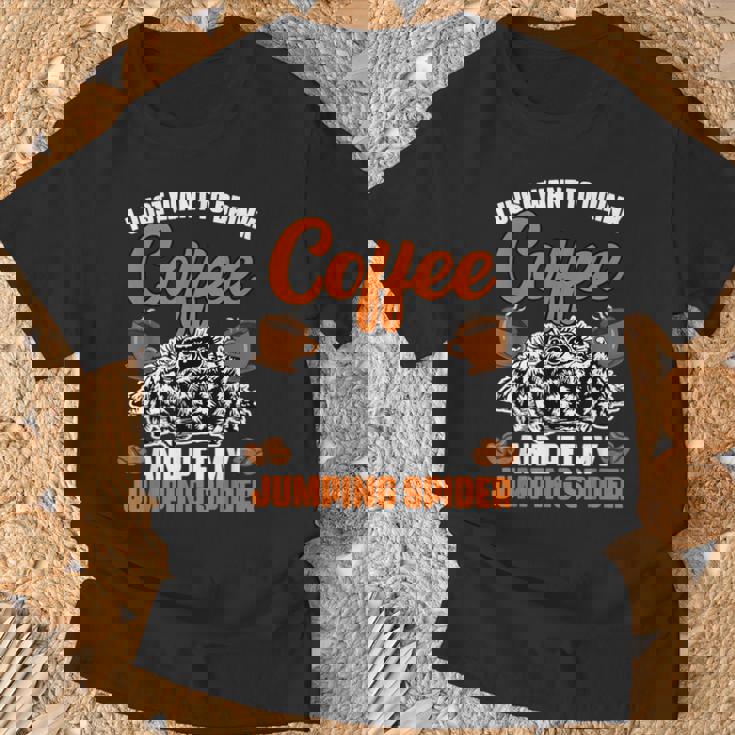 コーヒーを飲んで、面白いハエトリグモを撫でたいだけ Tシャツ 高齢者への贈り物