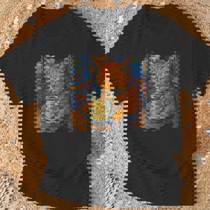 ゴッホ 猫 絵画 面白い 芸術的 猫 コーヒー愛好家 Tシャツ 高齢者への贈り物