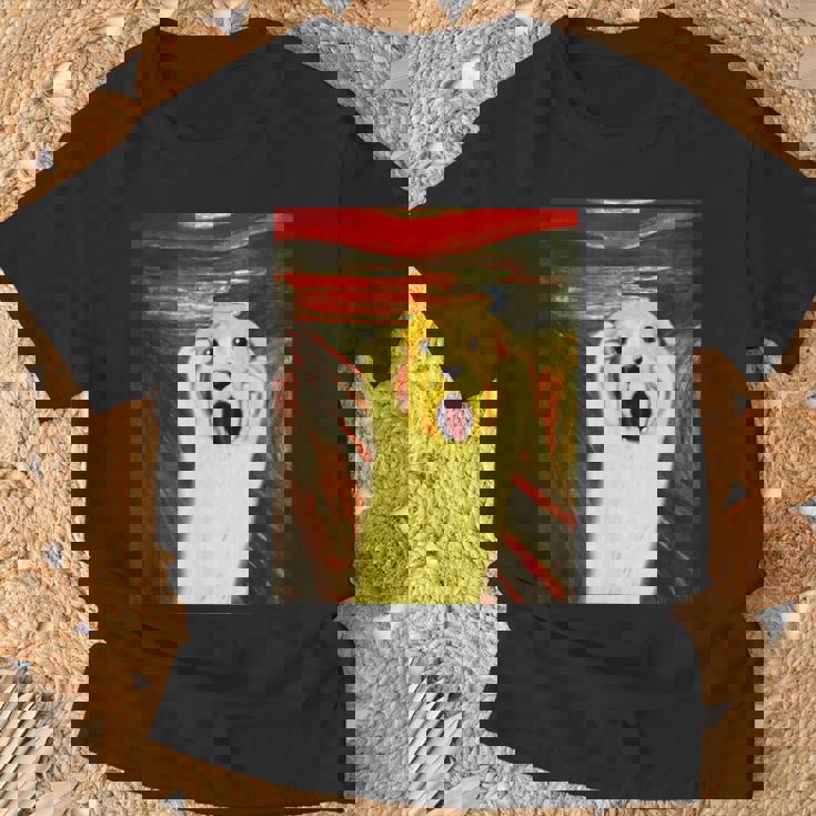 ゴールデンレトリバー 面白いtシャツ 犬 ムンクの叫び かわいい メンズ 子供 おもしろ 服 グッズ ネタ Tシャツ 高齢者への贈り物