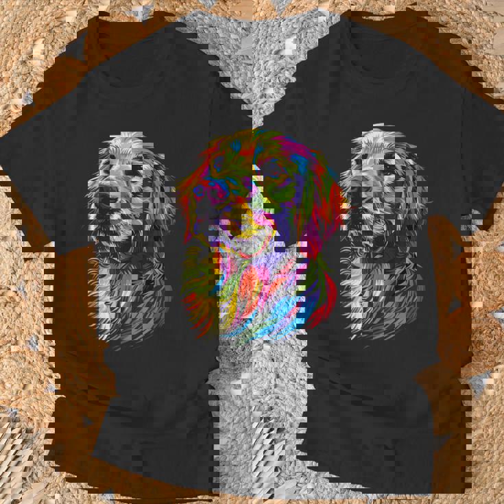 ゴールデン・レトリーバー 犬 カラフル ポップアート 犬好き Tシャツ 高齢者への贈り物