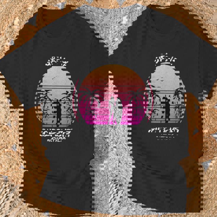 ゴールドコースト クイーンズランド州 オーストラリア サーフィン ギフト ヤシの木 スポーツ お土産 Tシャツ 高齢者への贈り物