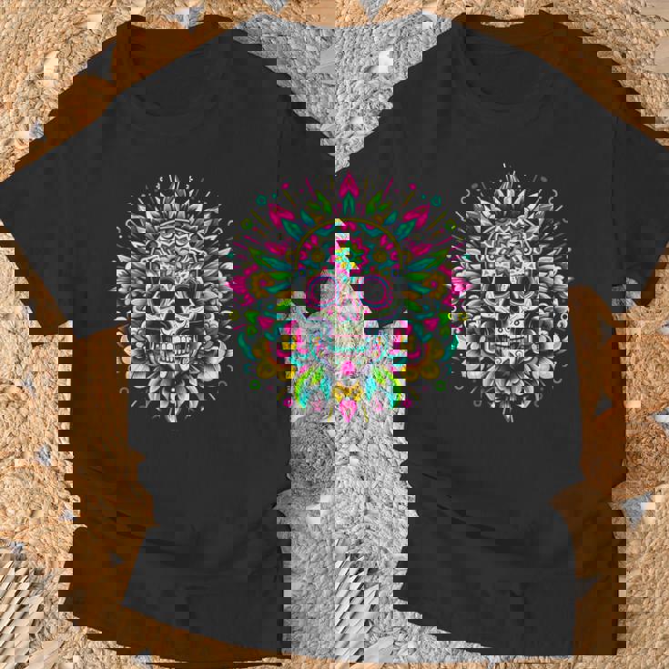 サイケデリックシュガースカルtシャツ 鮮やかでカラフルな死者の日 Tシャツ 高齢者への贈り物