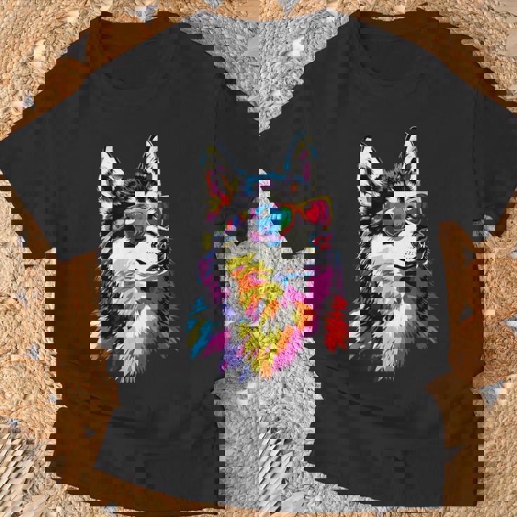 サングラスをかけたハスキー犬 私はシベリアンハスキーが大好きです。 Tシャツ 高齢者への贈り物