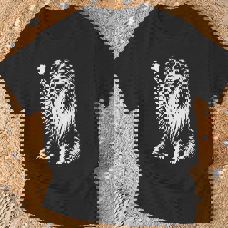 シェットランド・シープドッグ お座り犬 ハート シェルティ グラフィック デザイン Tシャツ 高齢者への贈り物