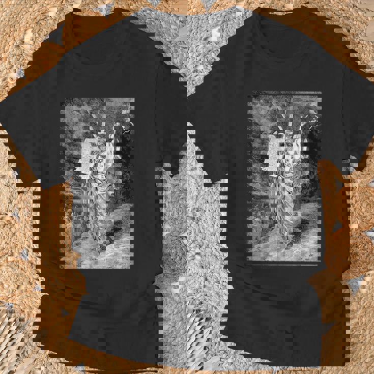 シナイ山から降りてくるモーゼ ギュスターヴ・ドーレ 聖書芸術 Tシャツ 高齢者への贈り物