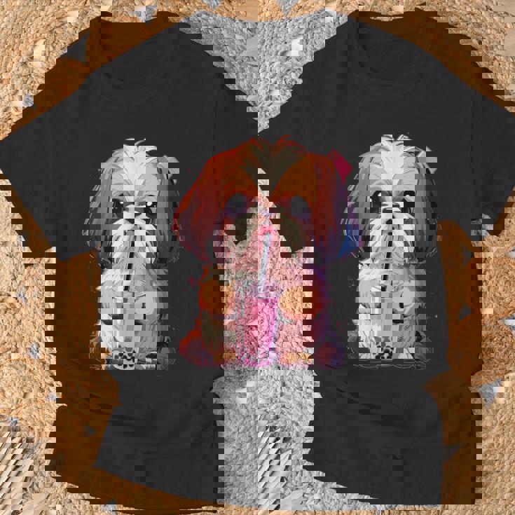 シーズー ボバティー バブルティー アニメ カワイイ 犬 Tシャツ 高齢者への贈り物