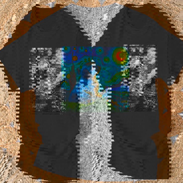 シーズー 面白いtシャツ 犬 ゴッホ 星月夜 かわいい メンズ 子供 おもしろ 服 グッズ ネタ Tシャツ 高齢者への贈り物