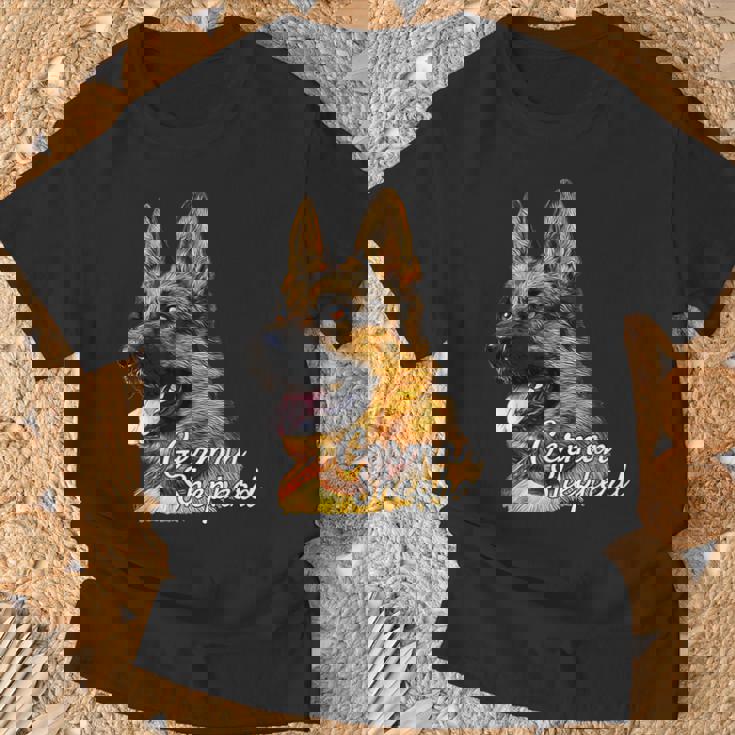 ジャーマンシェパード犬 愛国的なジャーマンシェパード警察犬 Tシャツ 高齢者への贈り物