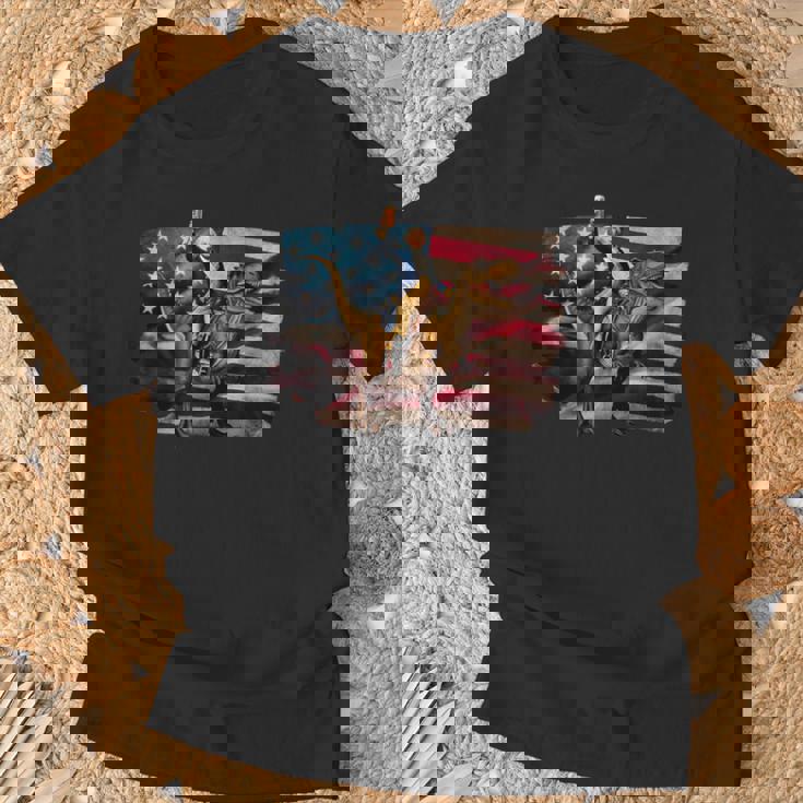 ジョージ・ワシントン ライディング A ダイナソー 面白い 4Th Of July デザイン Tシャツ 高齢者への贈り物