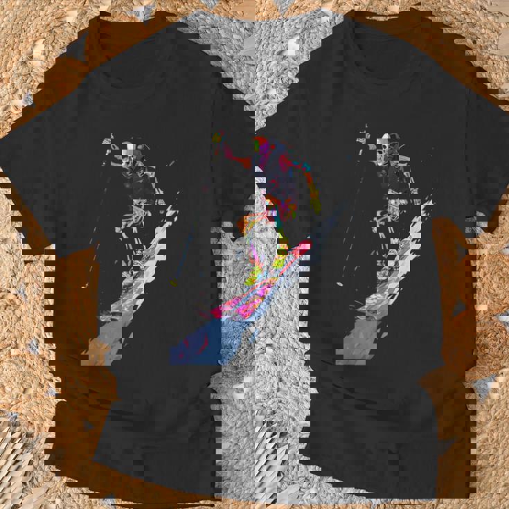 スキー スケルトン スキーヤー ダウンヒル 雪 冬 スキー Tシャツ 高齢者への贈り物