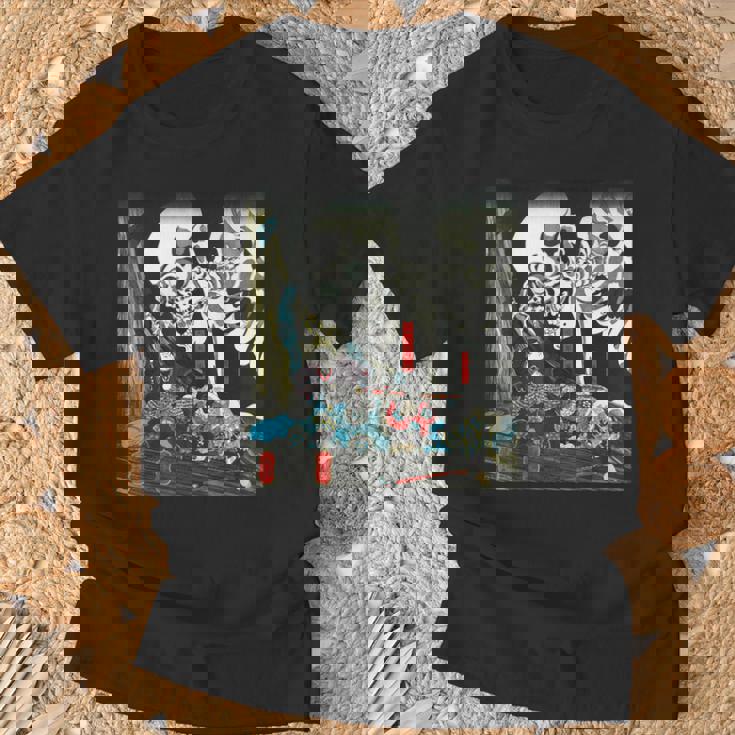 スケルトン 妖怪 歌川 国芳 日本美術 ハロウィン 相馬の古内裏 妖怪がしゃどくろと戦う大宅太郎光圀 Tシャツ 高齢者への贈り物