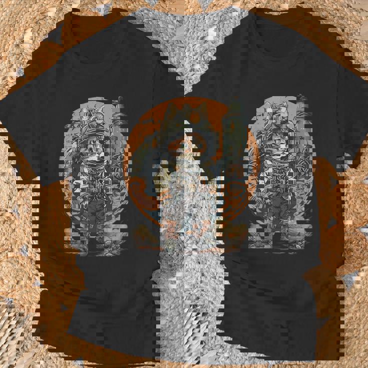 スチームパンク 猫 キティ 子猫 月 スペース スチームパンク Tシャツ 高齢者への贈り物