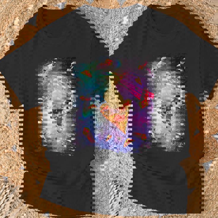 スペースレーザーアヒル食べるピザ、ギャラクシーダック。 Tシャツ 高齢者への贈り物