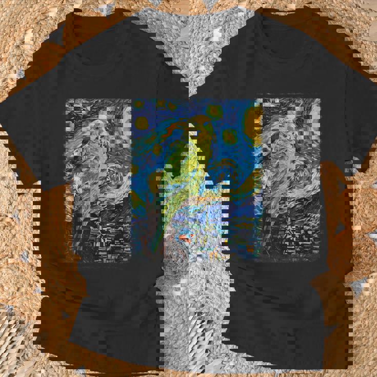 セキセイインコ オウム 鳥 星月夜 絵画 Tシャツ 高齢者への贈り物