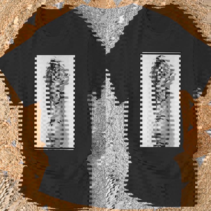 セクシーガールグラフィックtシャツ セクシーブルネットブーティーガール 3インチ B&W Tシャツ 高齢者への贈り物