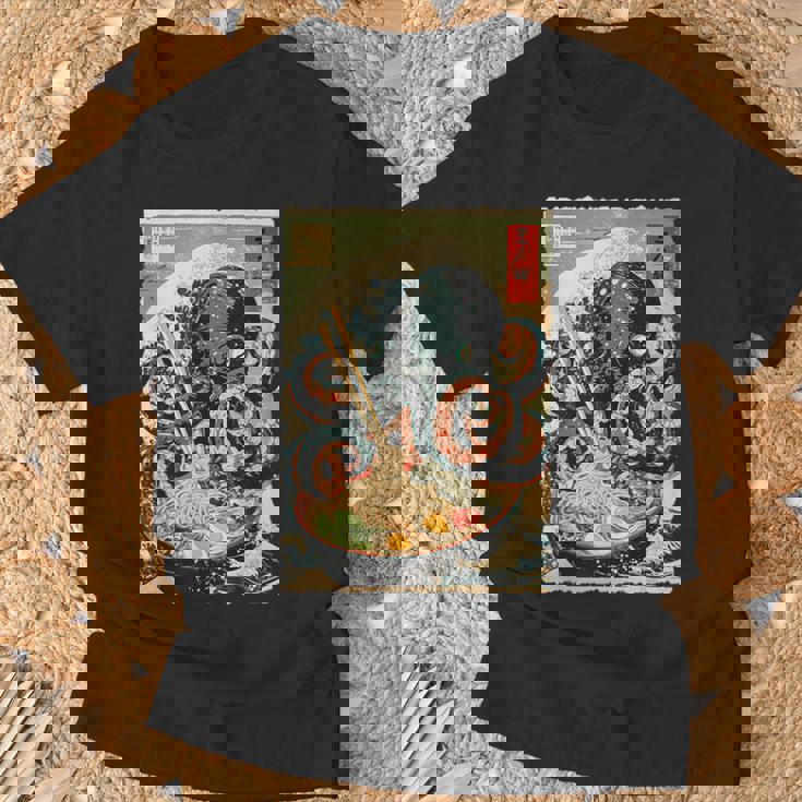 タコを食べる ラーメン 麺 和 漫画 アニメ 浮世絵 Tシャツ 高齢者への贈り物