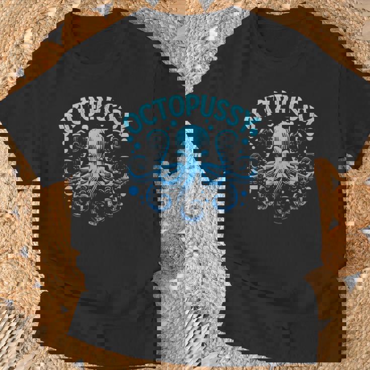 タコ猫 蛸 海 海 動物 駄じゃれ Tシャツ 高齢者への贈り物