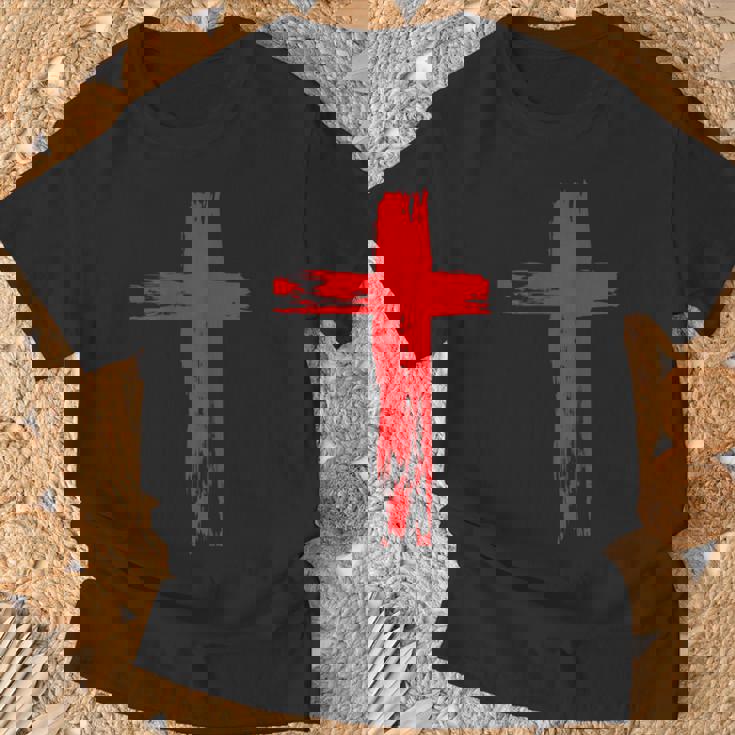タトゥーレッドクロスオーダー I Christian I Brushtroke I Cross Tシャツ 高齢者への贈り物