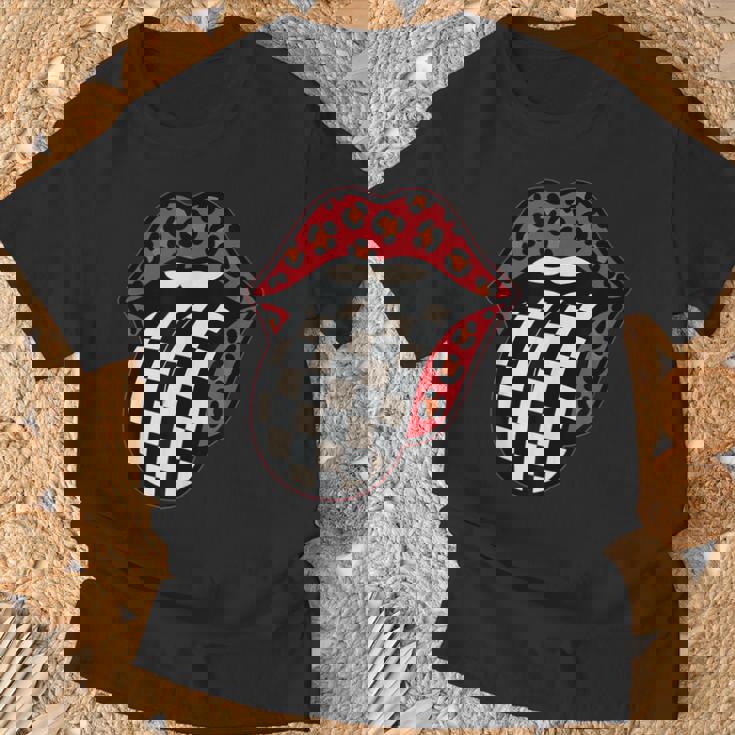 チェック 舌 赤 ヒョウ 唇 レース Tシャツ 高齢者への贈り物