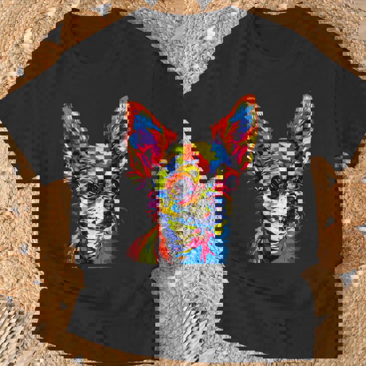 チワワ カラフル カラー ポップアート ラブ ちっちゃかわいいチワワ Tシャツ 高齢者への贈り物