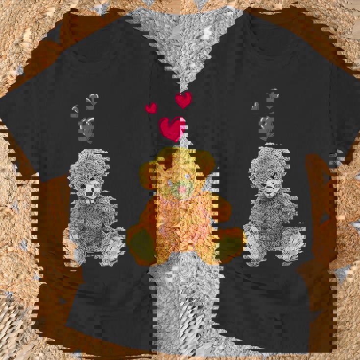 テディベアとハートのかわいいテディベアモチーフ Tシャツ 高齢者への贈り物