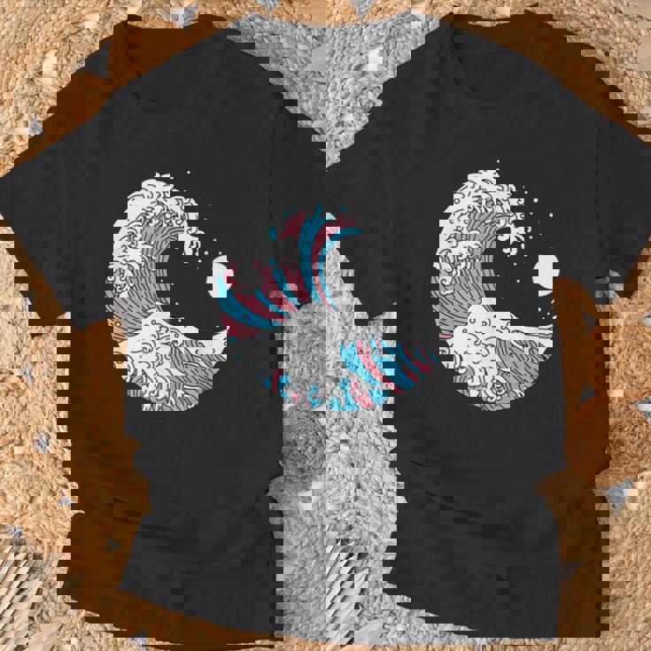 トランスジェンダー プライド Lgbtq トランスフラッグ 日本のウェーブアート Lgbt Tシャツ 高齢者への贈り物