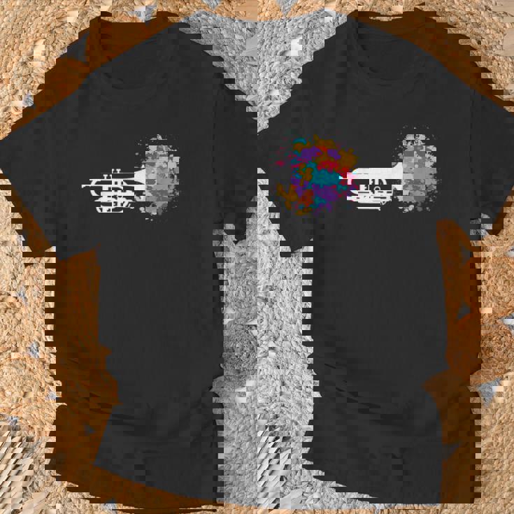 トランペット 女性 男性 音楽 教師 カラフル コルネット コルネティスト Tシャツ 高齢者への贈り物