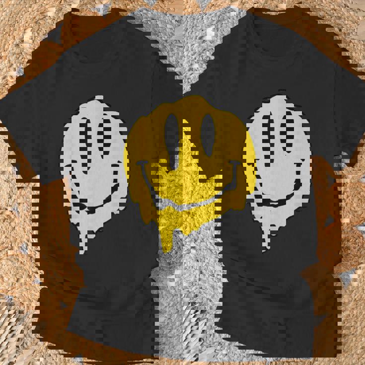 ドリッピースマイルイエロースマイルフェイスシャツ かわいい ハッピースマイルフェイス Tシャツ 高齢者への贈り物