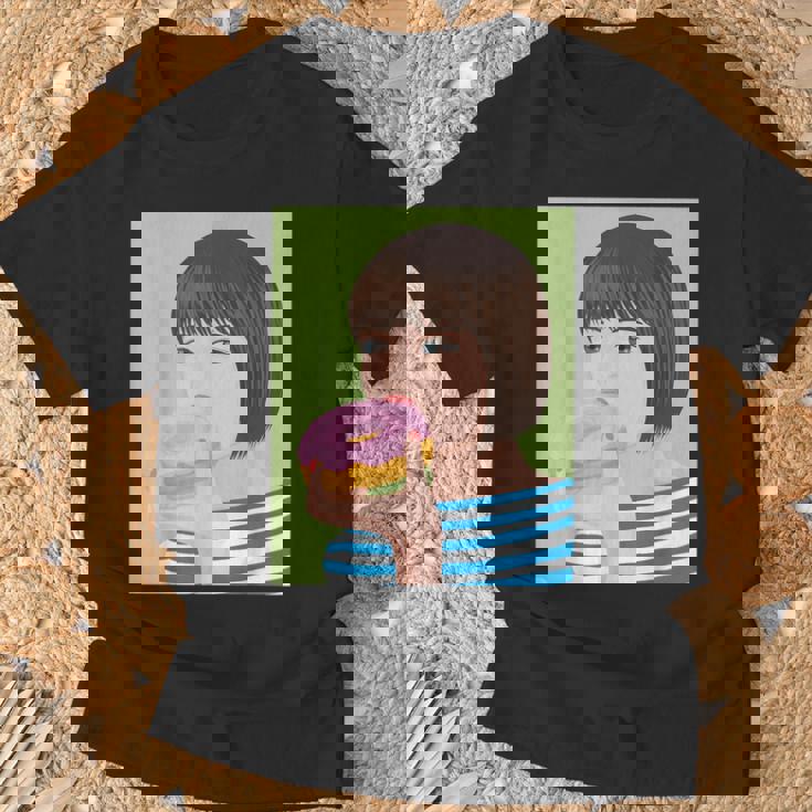 ドーナツショップ ポップアート ポートレート ロジックロックスター キュート ドーナツ ガールフレンド ドーナツ Tシャツ 高齢者への贈り物