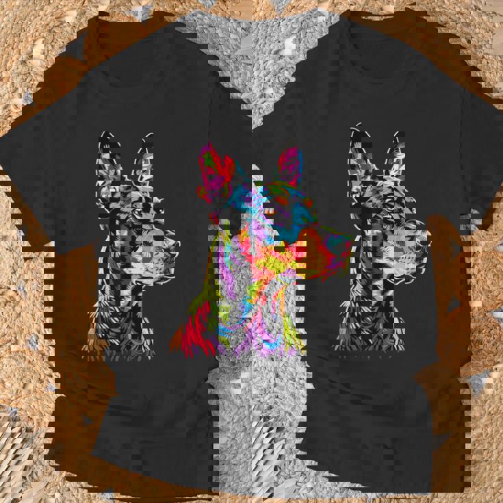 ドーベルマン ドッグ カラフル ポップアート 犬 誇り ドーベルマン Tシャツ 高齢者への贈り物