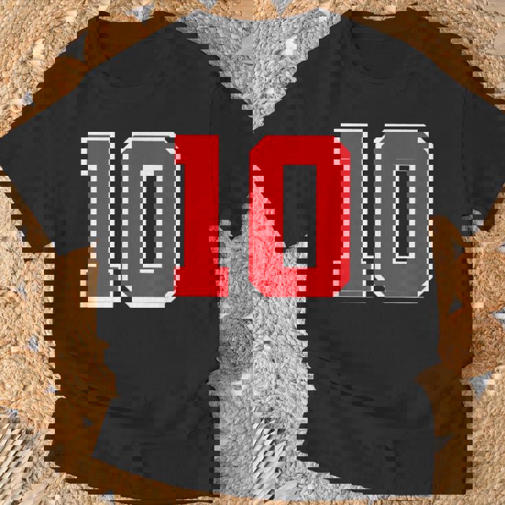 ナンバー10 スポーツジャージ 誕生日 年齢 ラッキーナンバー レッド ホワイト Tシャツ 高齢者への贈り物