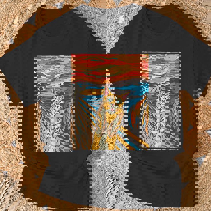 ニャンコの叫び 面白いtシャツ 猫 ムンクの叫び パロディ ネコ メンズ 子供 おもしろ 服 おもしろグッズ ネタ Tシャツ 高齢者への贈り物