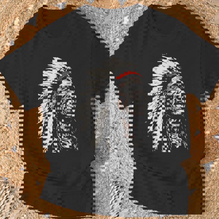 ネイティブアメリカン インディアン マルチカラー ビンテージデザイン Tシャツ 高齢者への贈り物